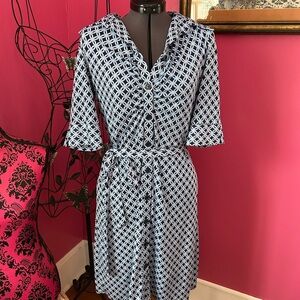 Laundry By Shelli Segal Geometric Blue and White Dress